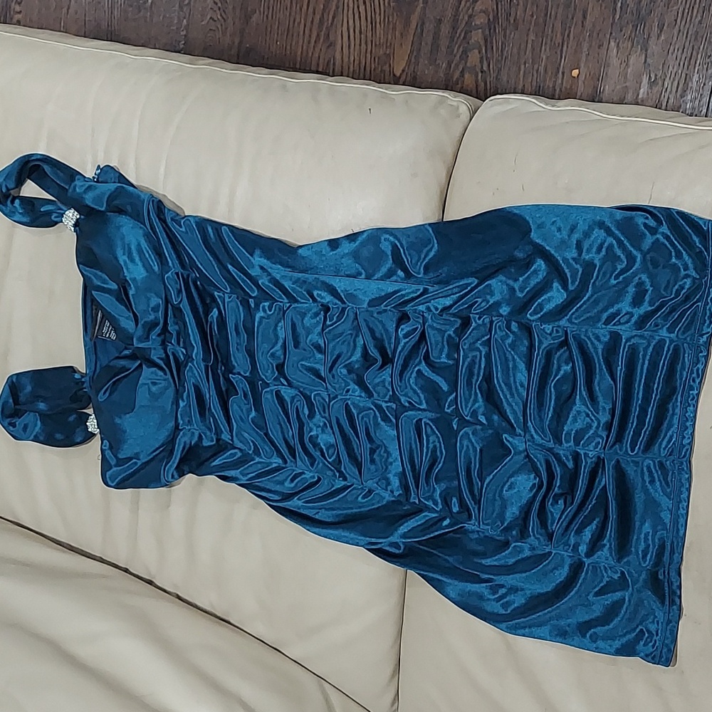 Love tease ruched satin mini dress with strap embellishment suze 5